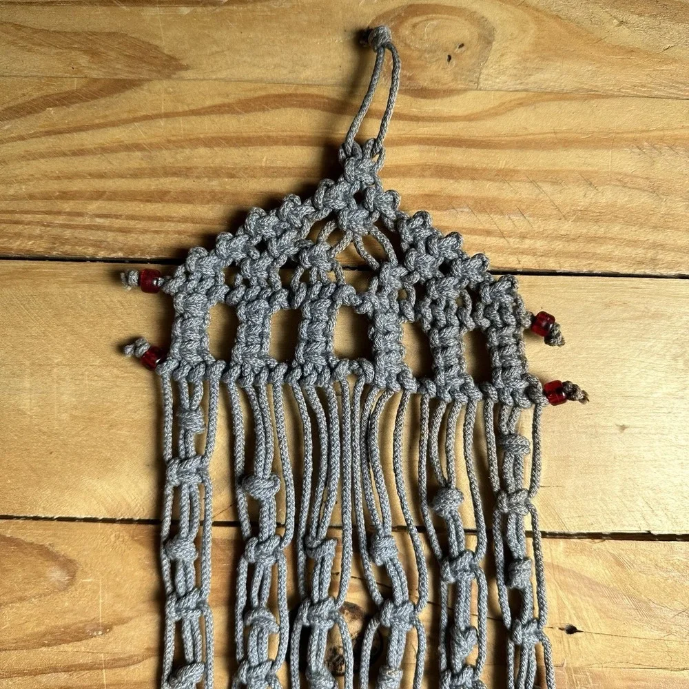 Macrame Wall Hanging Room Home Decor Woven‎ Boho Chic Wall Home Art Red Beads